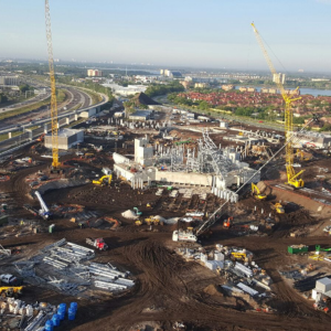Aerial view of a large-scale Construction site, showing precise Layout Points and earthwork.