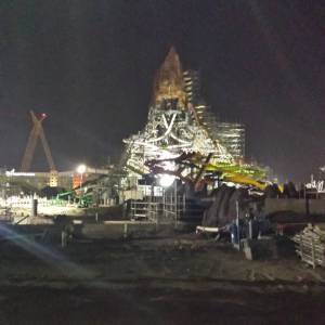 Layout of a complex themed mountain structure during night Construction. Critical for Vertical control.